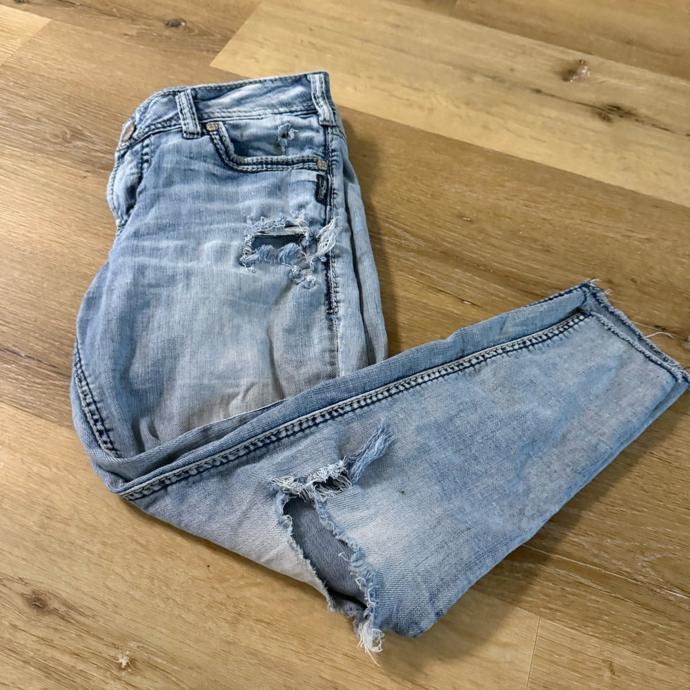 Silver Jeans Co Suki Mid Ankle Skinny Distressed Light Wash Jeans W31 L26